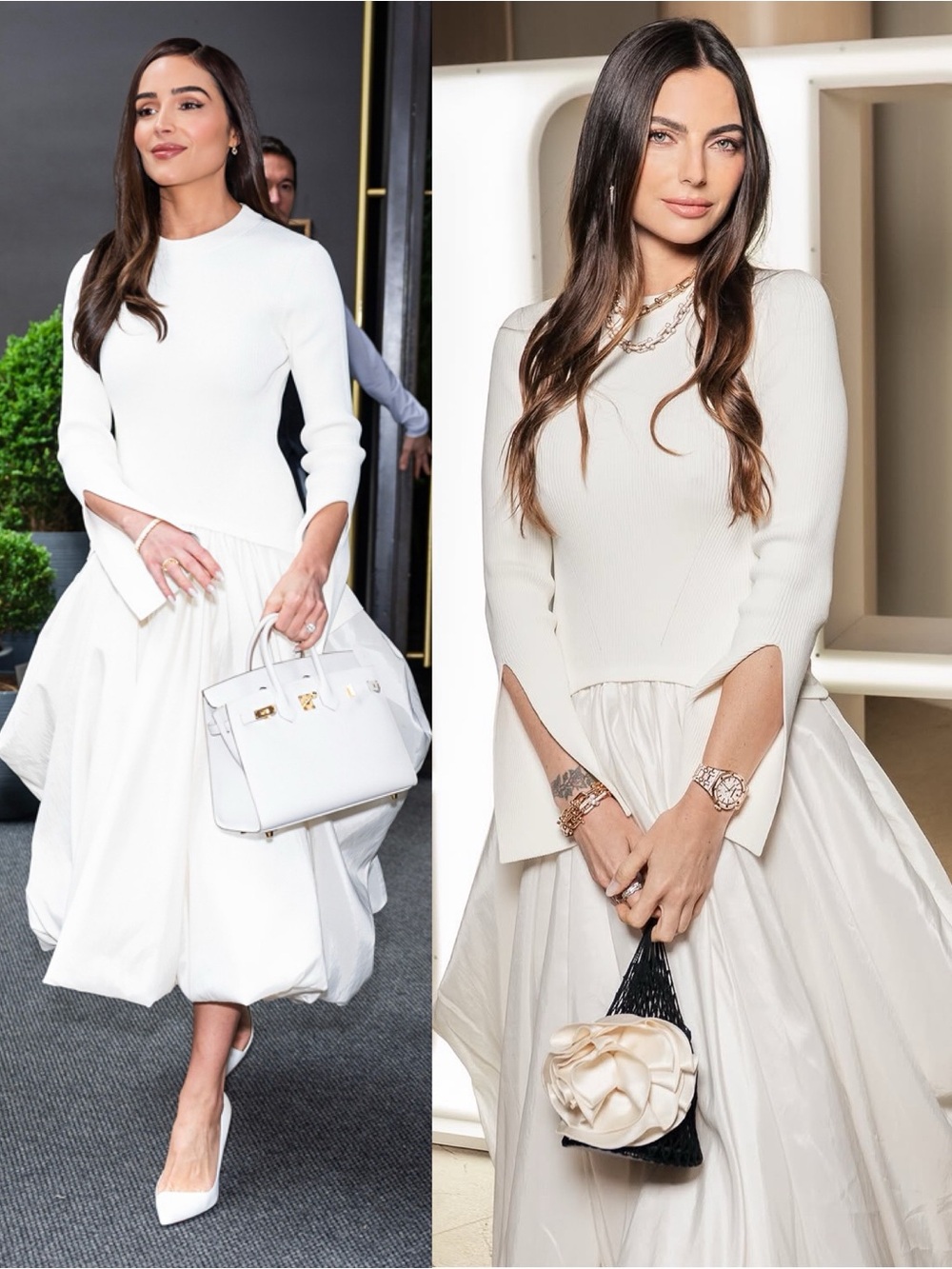 SIMKHAI Kenlie Ribbed Knit Taffeta Midi Dress Ivory White
